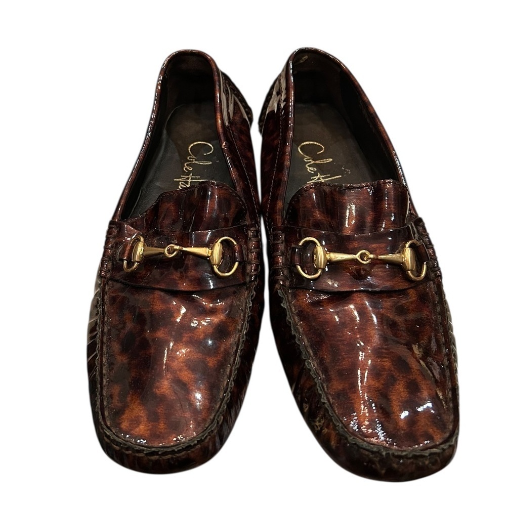 Cole Haan Tortoiseshell Patent Leather Driving Loafers with Horse Bit Hardware - Picture 4 of 14